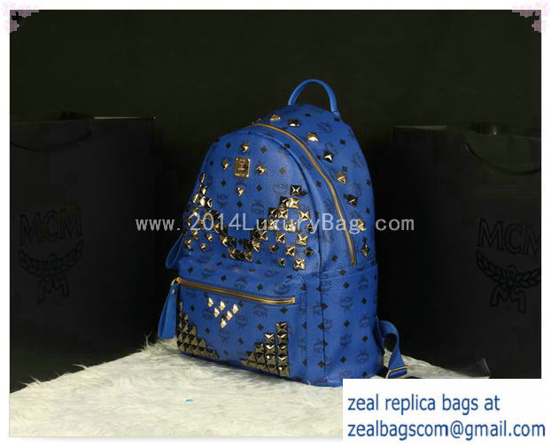 High Quality Replica MCM Stark Backpack Jumbo in Calf Leather 8100 Blue